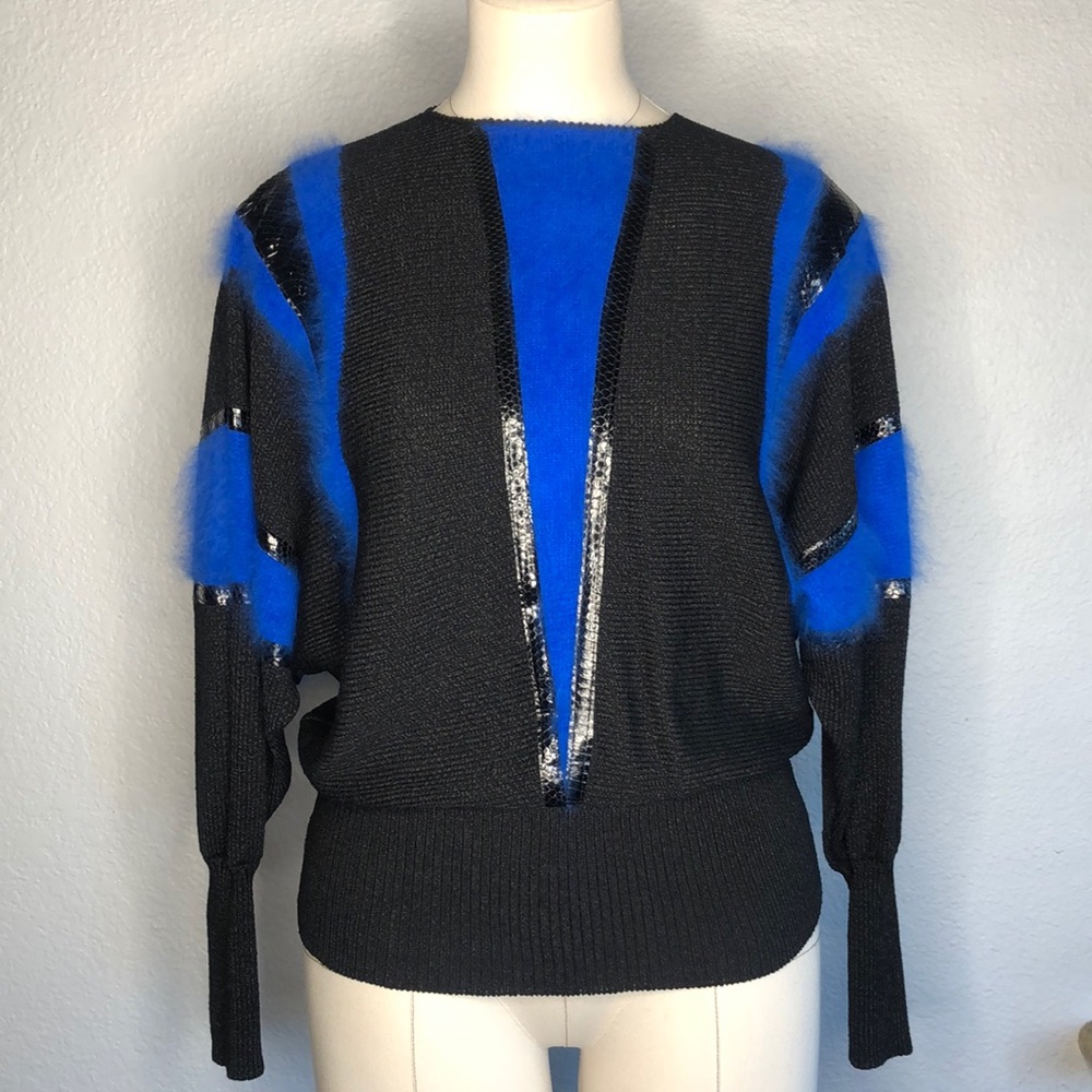 1970’s La Bottega knit lambswool leather sweater